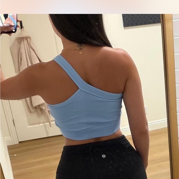 One-Shoulder Ribbed Blue Top - Picture 2 of 2